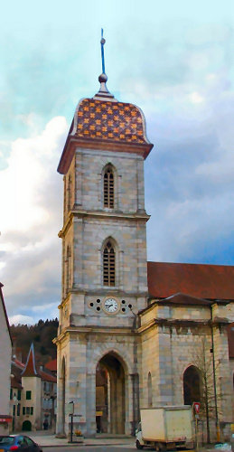 L'église de Baume-les-Dames avec son nouveau dôme