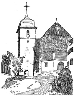 L'église de Dambelin, dessin de l'abbé Jean Garneret