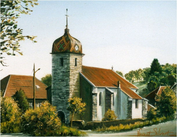 L'église de Déservillers, tableau de Vincent Silvert